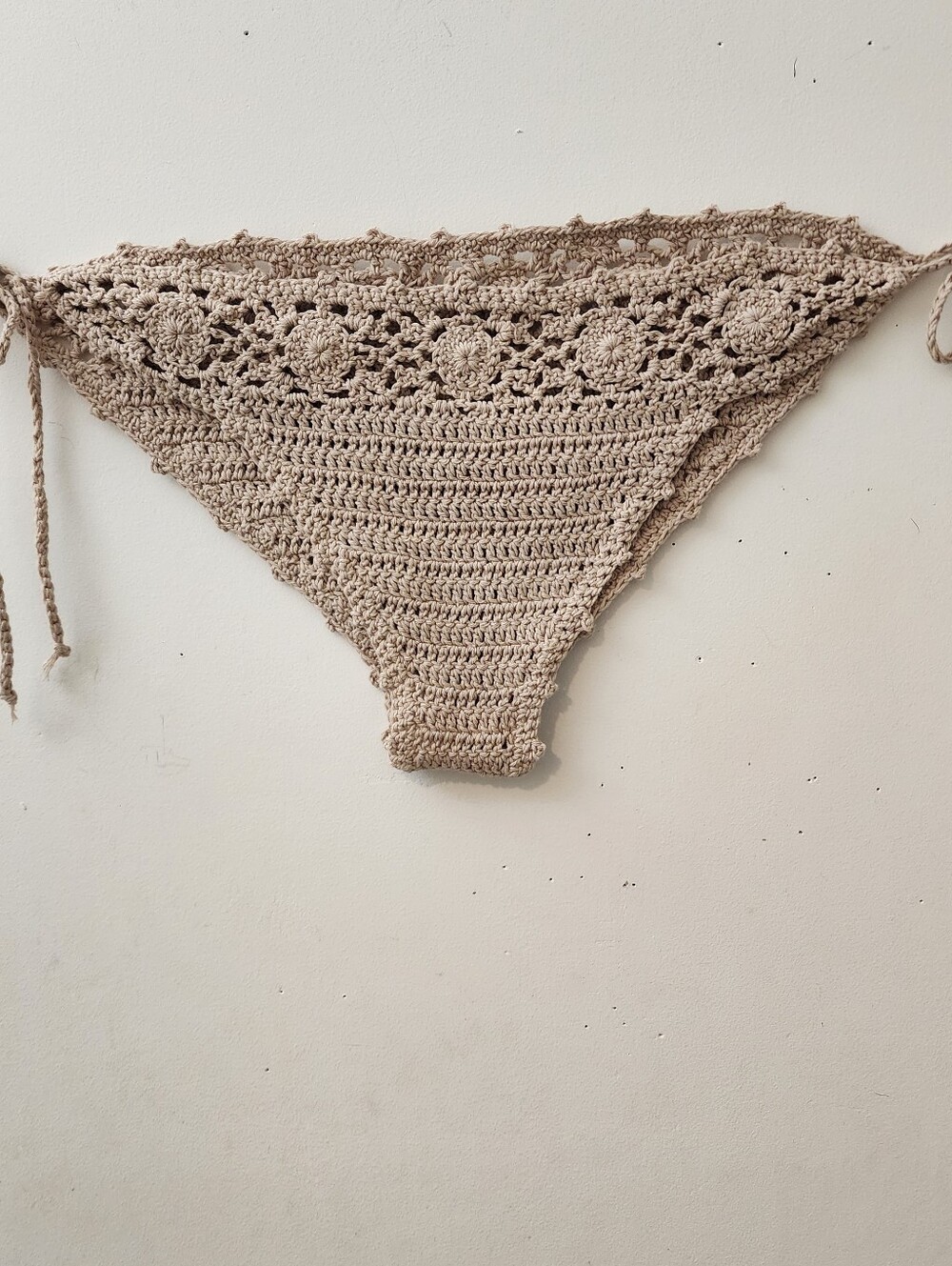 Crochet Bikini Bottoms Taupe Beige Beach Festival Boho Hippie Caribbean Islands
